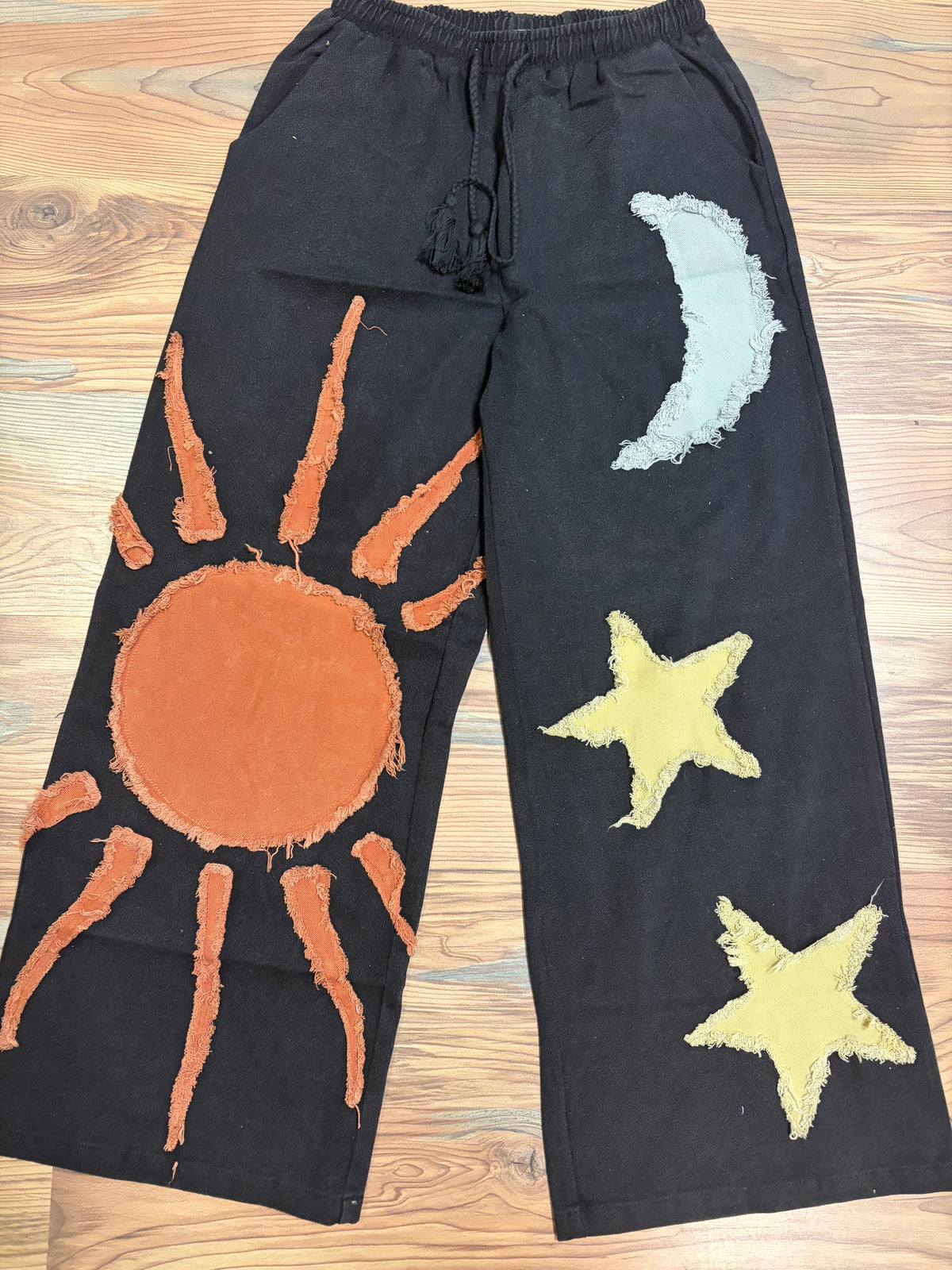 Washed Black Star Sun Moon Pants