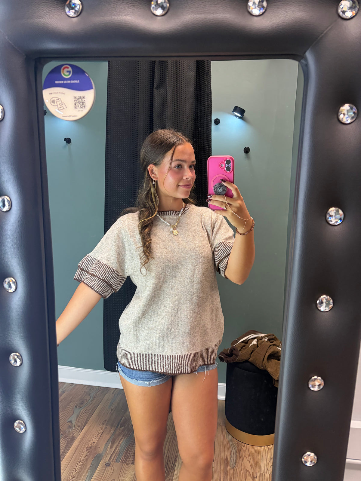 Mocha Contrast Rib Top