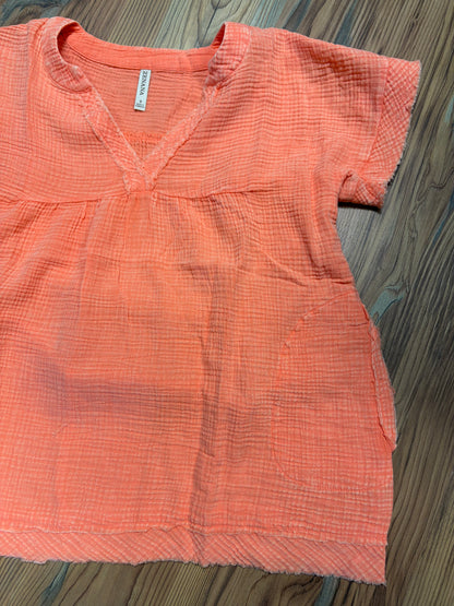 Washed Coral Babydoll Top