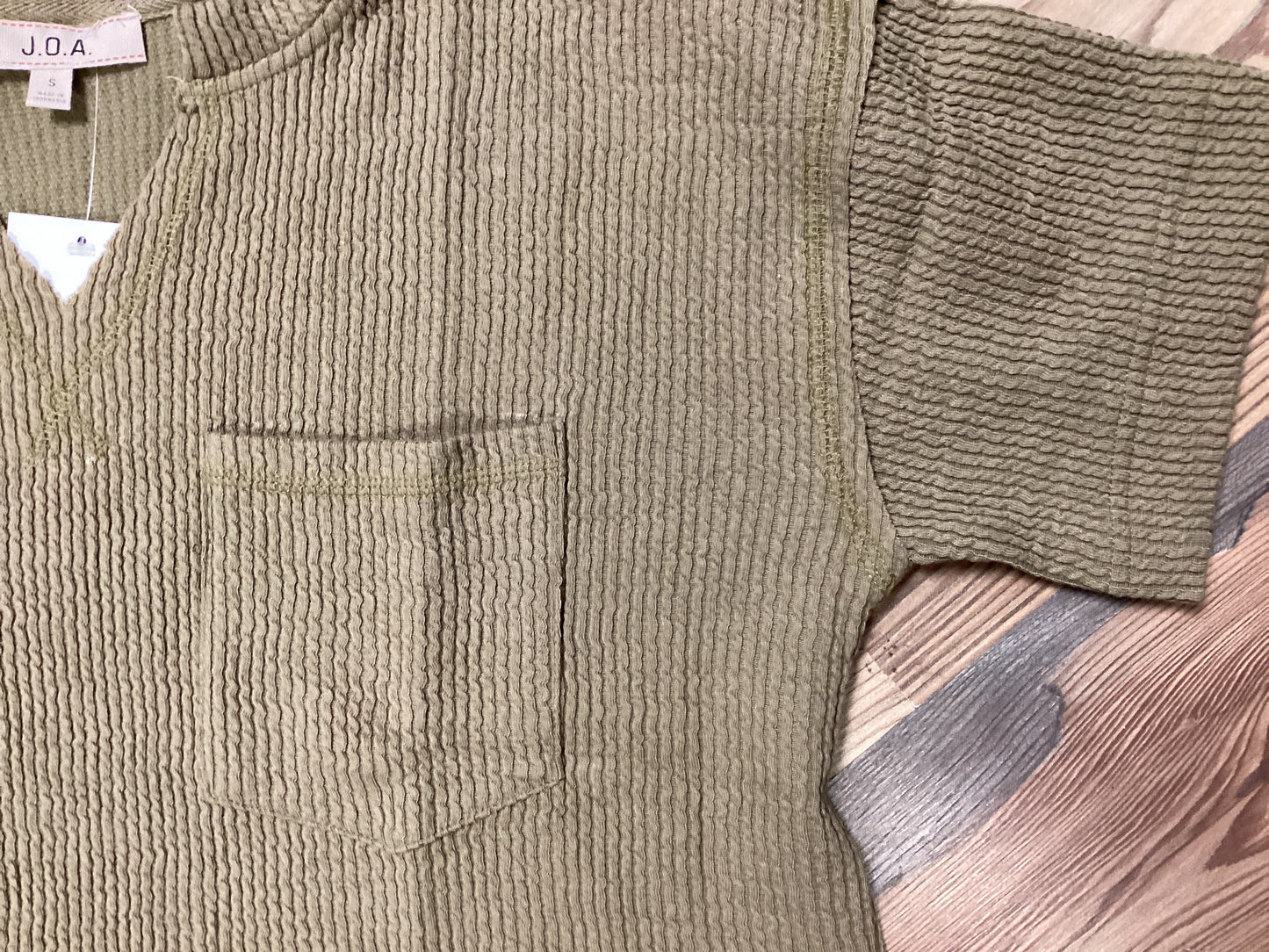 Olive Ribbed Cropped V Neck