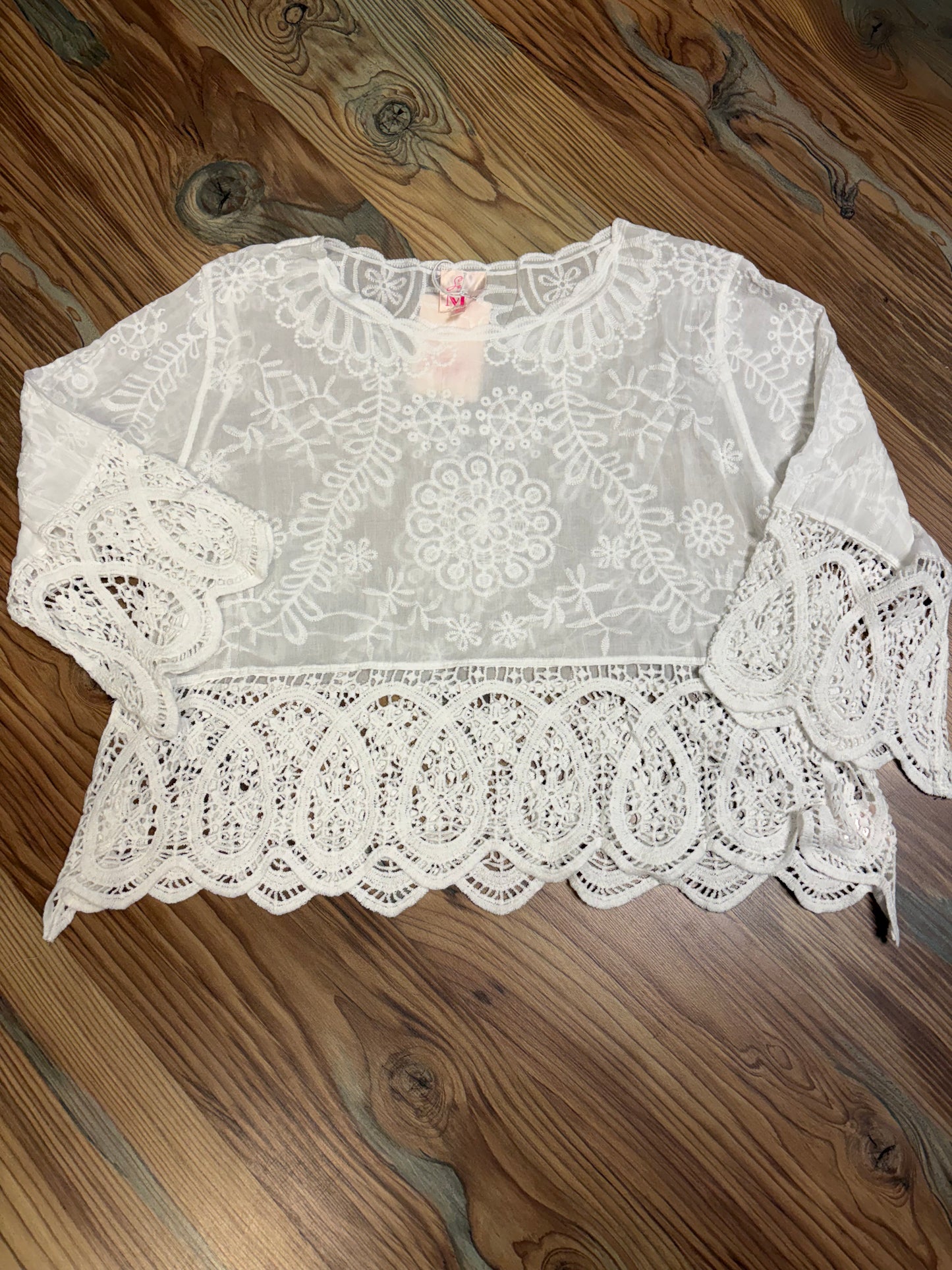 White Crochet Embroidered Top
