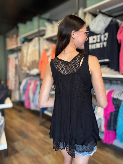 Black Lace Peplum Tank Top