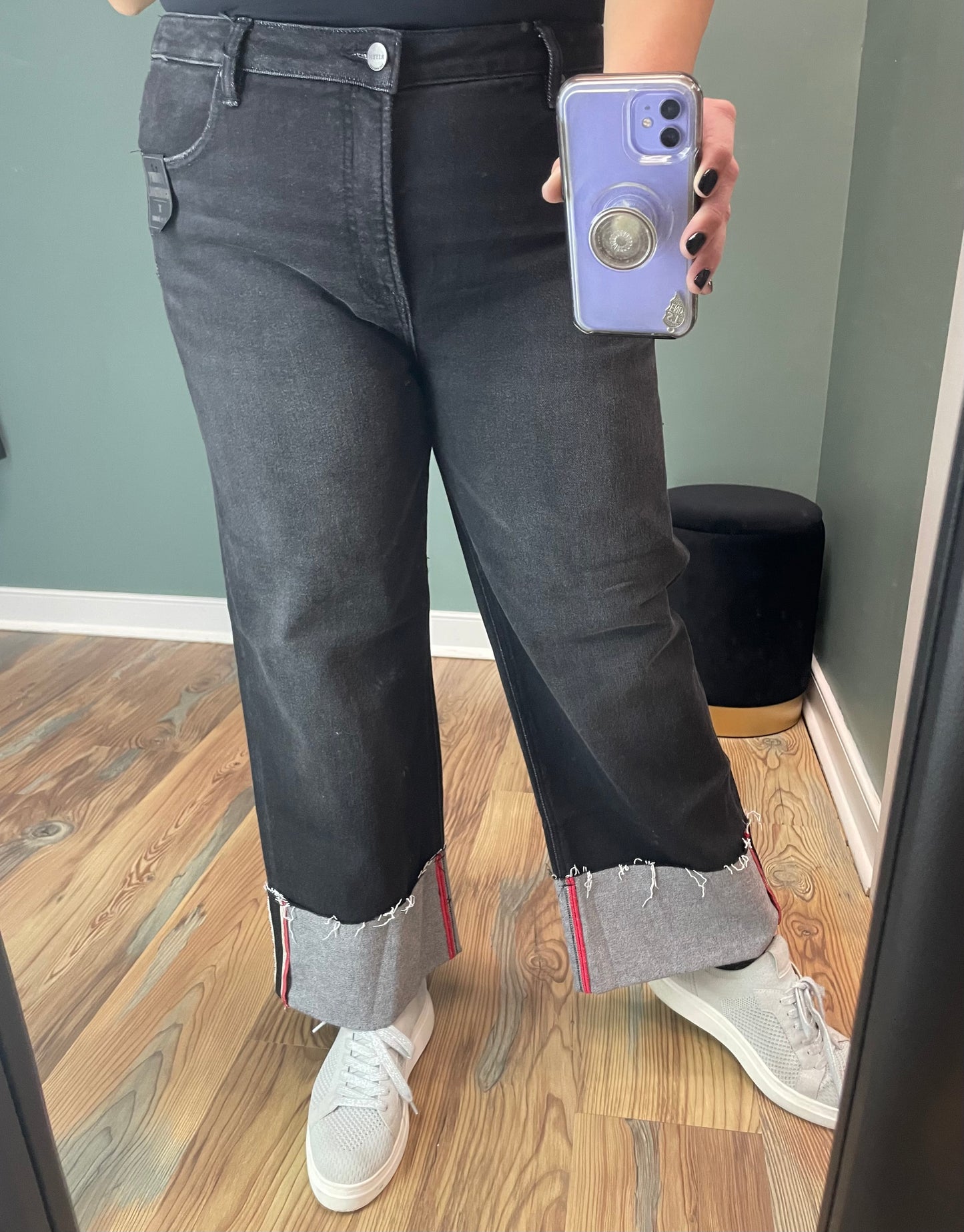 Risen Black Wide Tummy Control Jeans