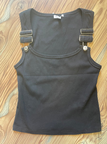 Black Ribbed Clasp Tank