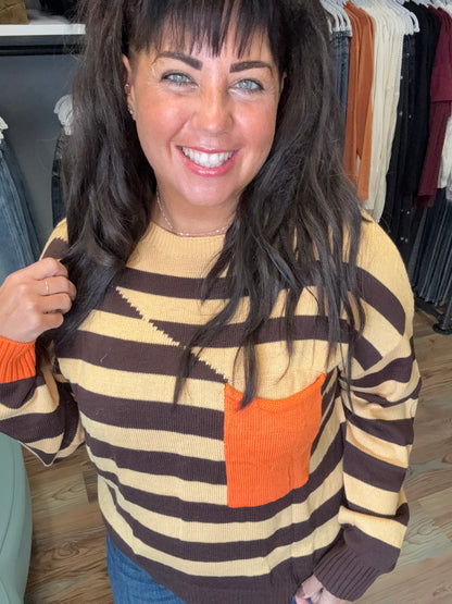 Brown Yellow Stripe Knit