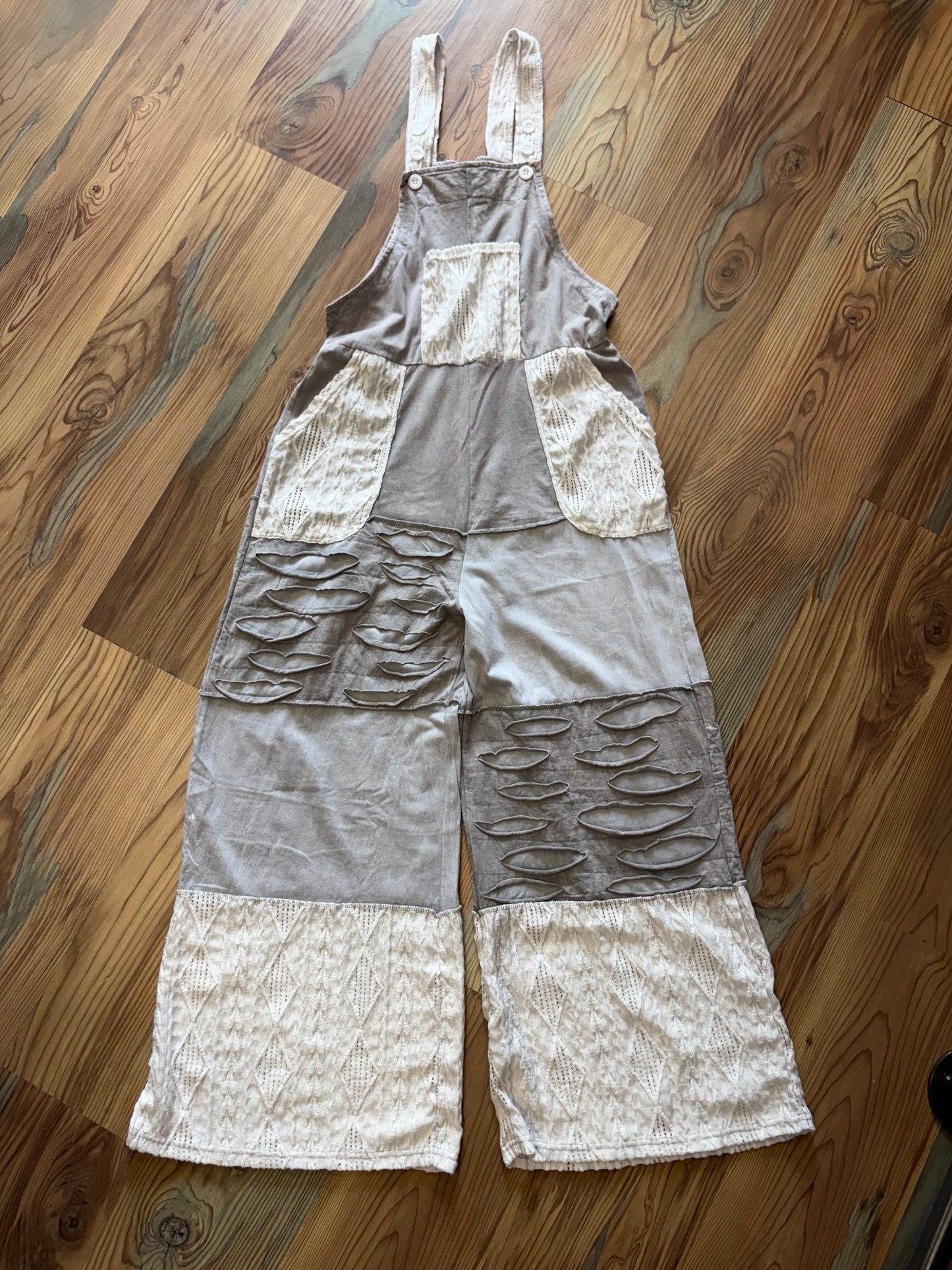 Grey Lace Distressed Romper