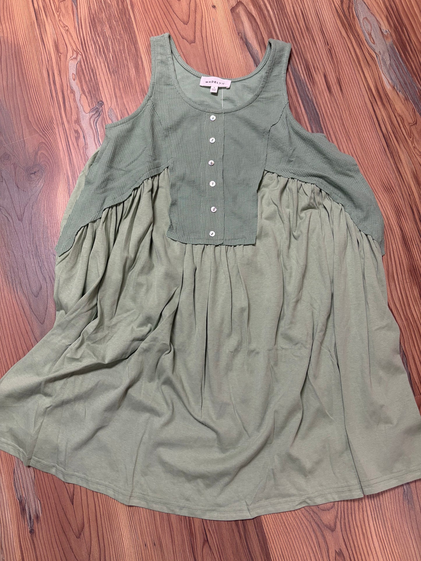 Green Waffle Babydoll Dress