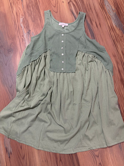 Green Waffle Babydoll Dress