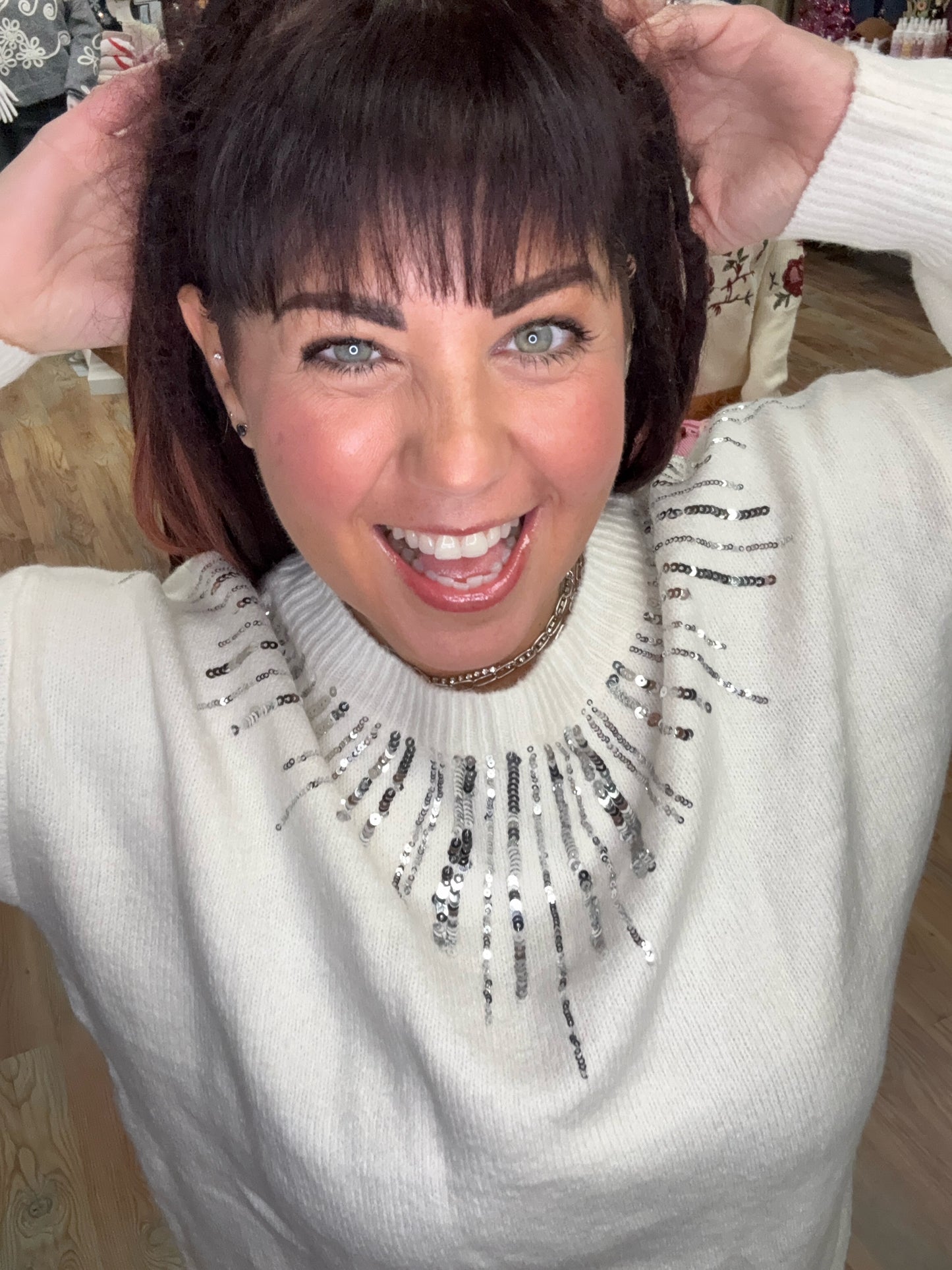 Ivory Sequin Sparkle Sweater