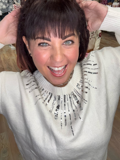Ivory Sequin Sparkle Sweater