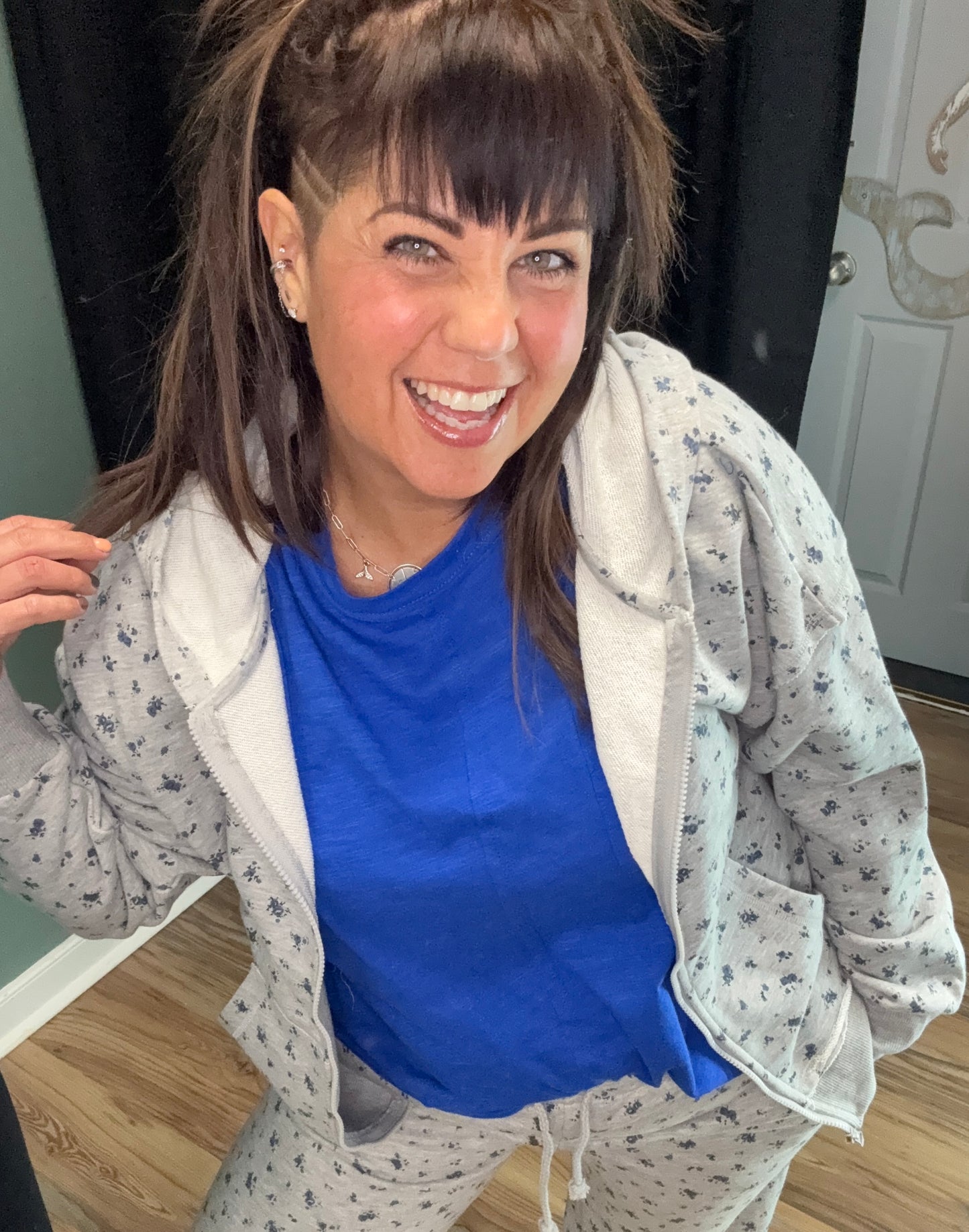 Oversized Grey Florette Zip Up Hoodie