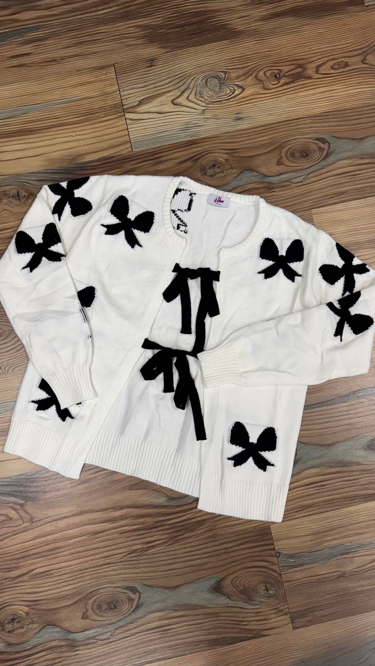 Ivory Black Bow Knit