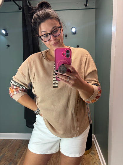 Tan Waffle Plaid Long Sleeve