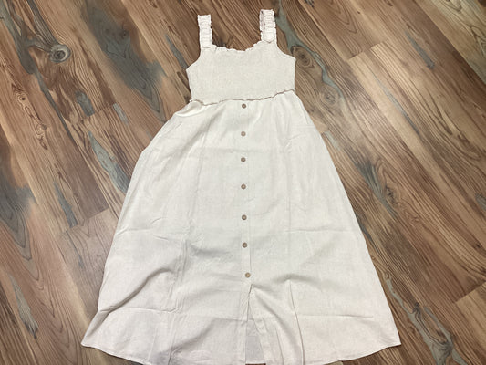 Smocked Beige Midi Button Dress