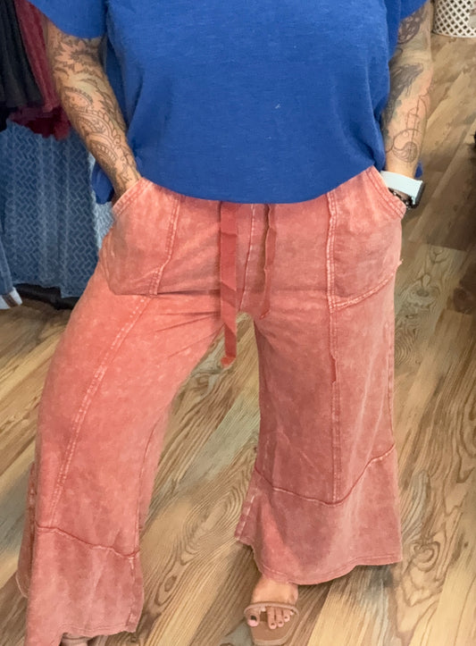 Rust Mineral Wash Wide Leg Pants