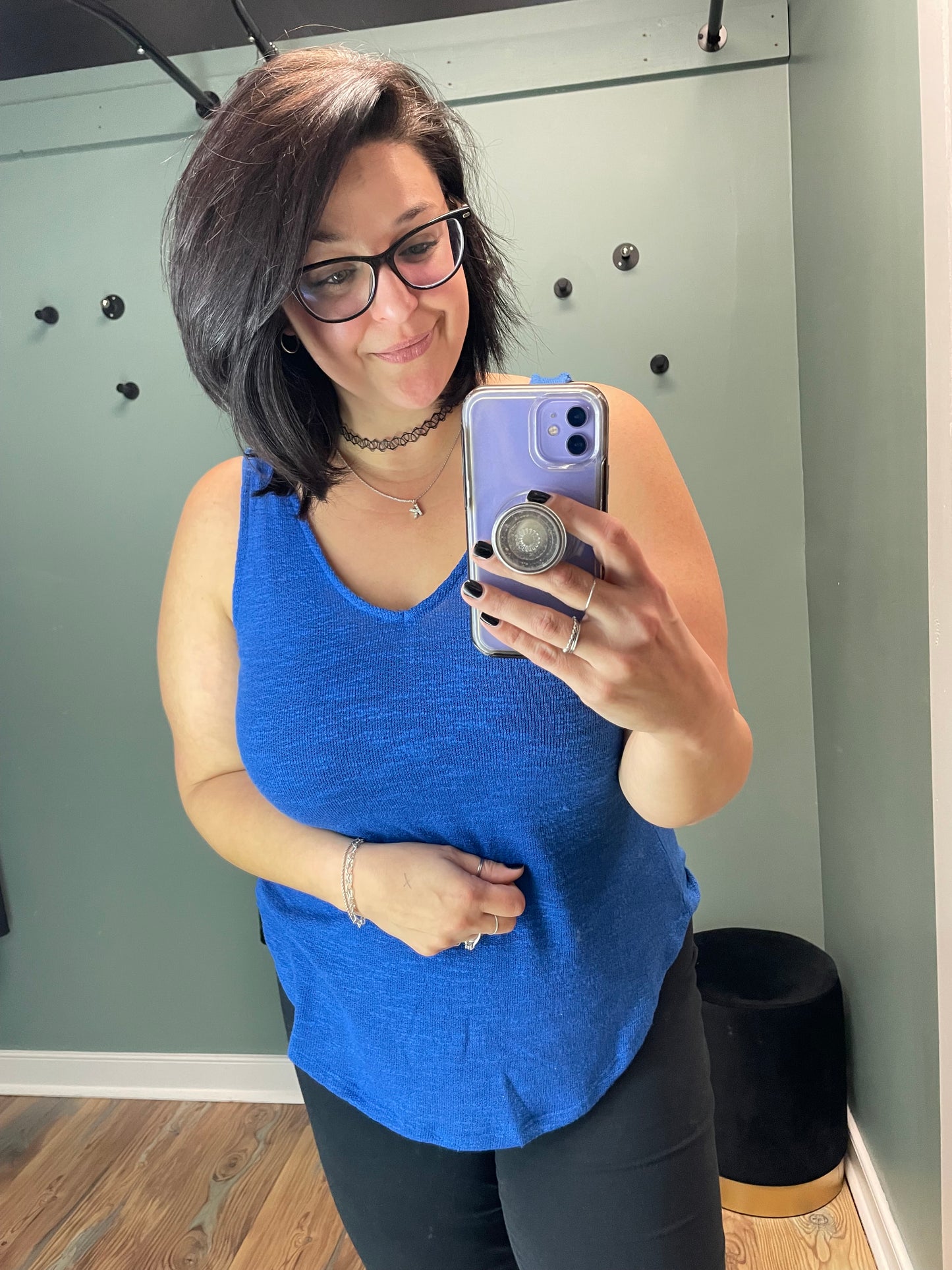 Blue Textured Knit Tank