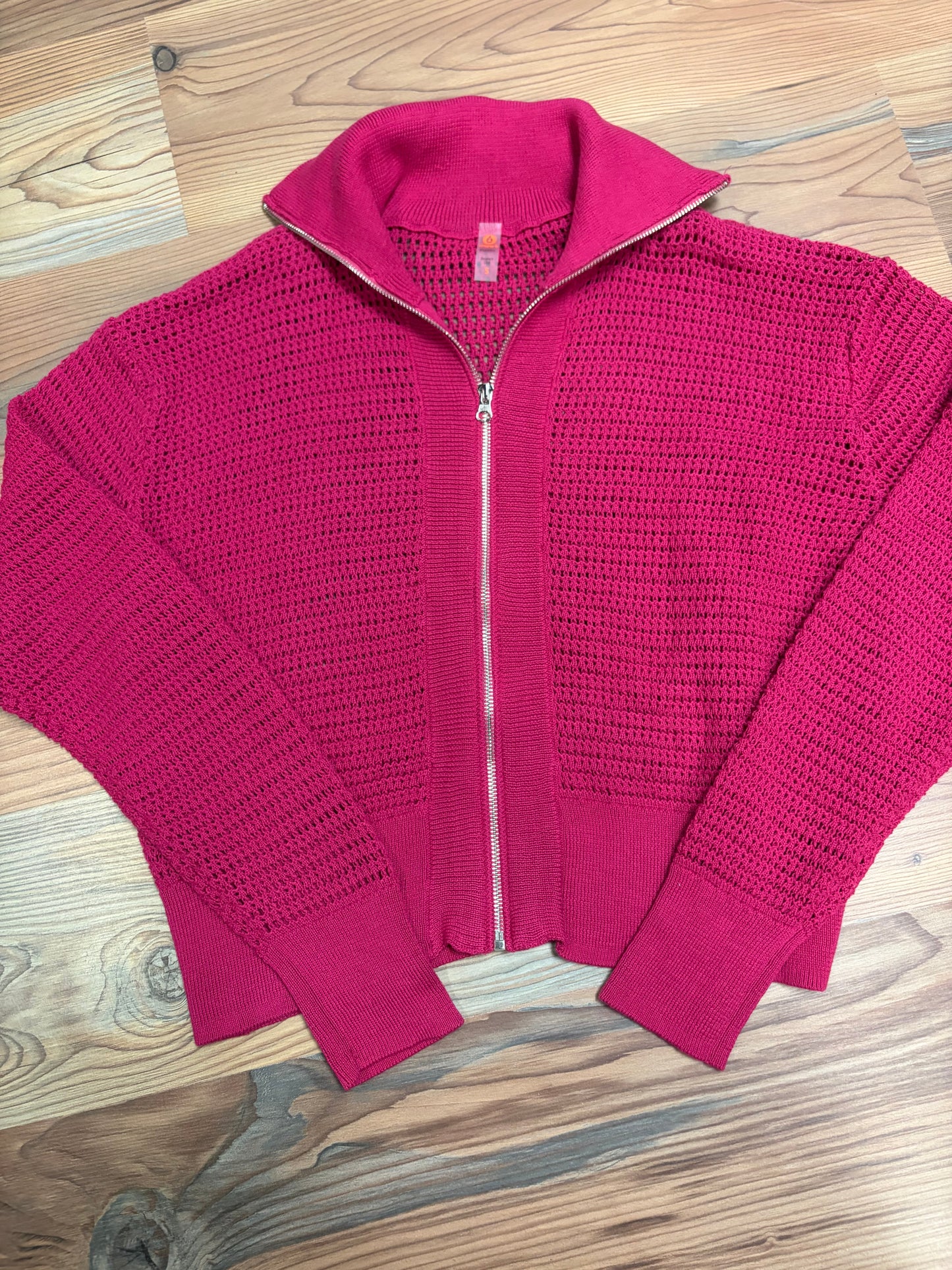 Magenta Collared Open Knit Zip