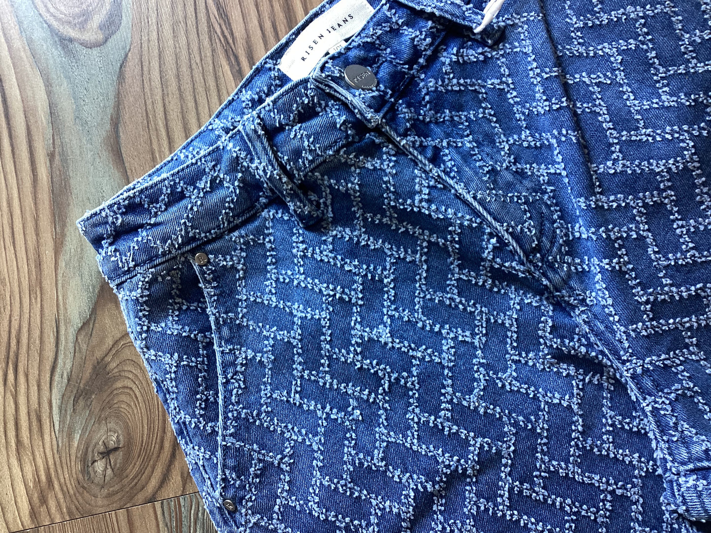 Risen High Waist Textured Jeans