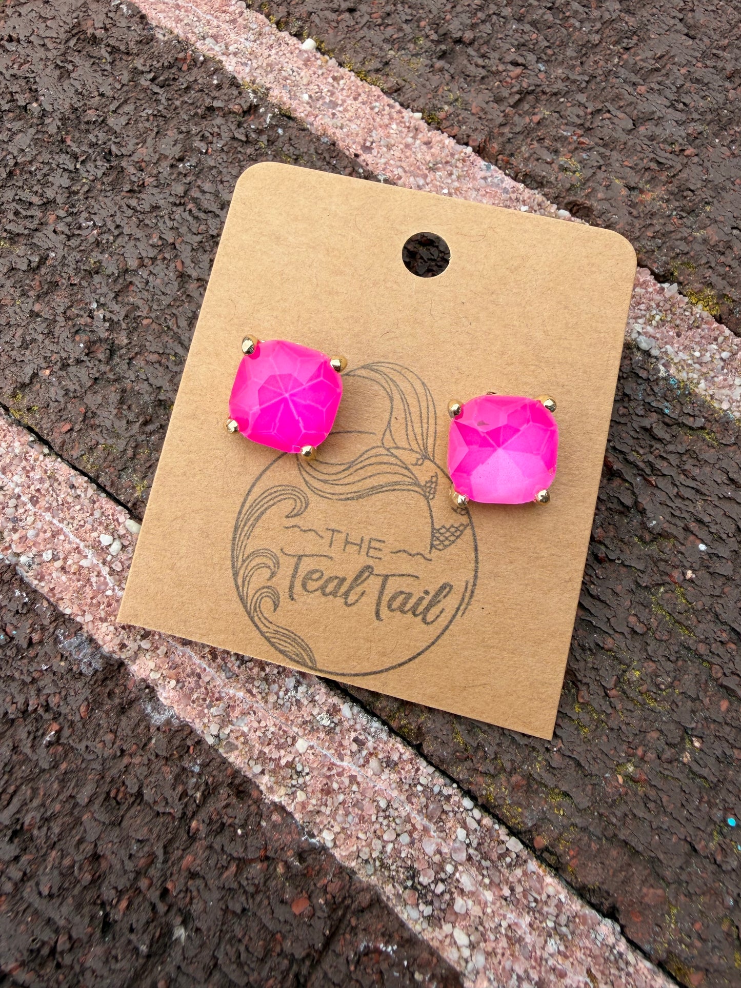 Hot Pink Square Studs