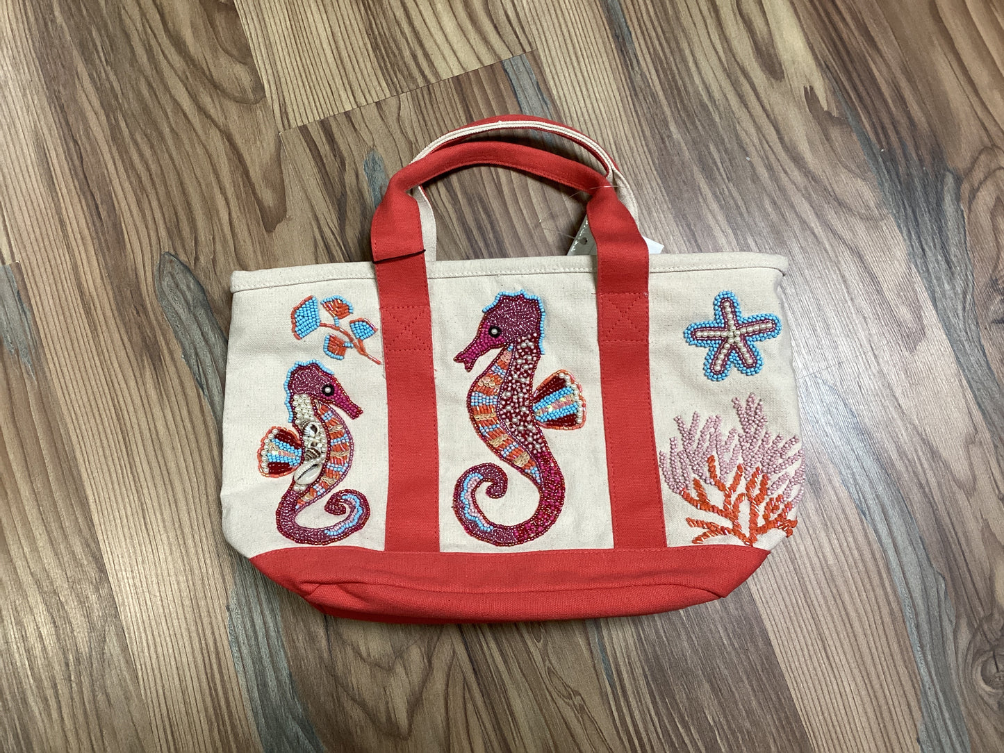 Seahorse Canvas Beaded Tote