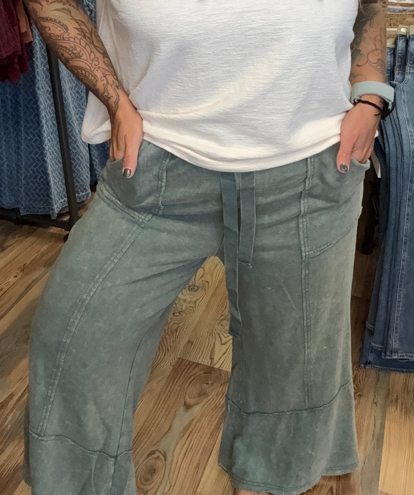 Jade Mineral Wash Wide Leg Pants