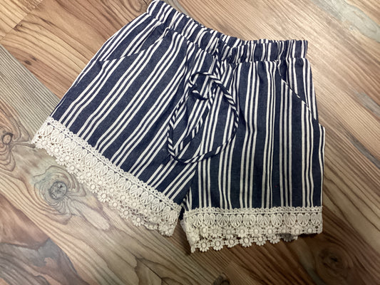 Crochet Hem Navy Striped Shorts