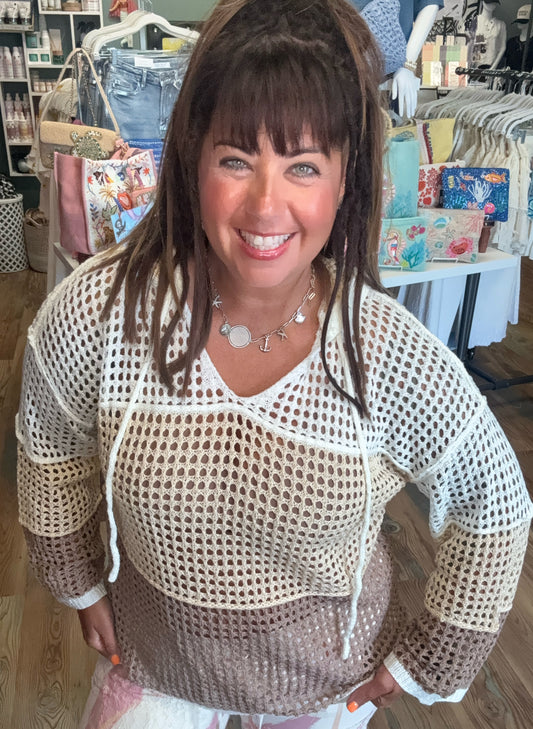 Neutral Hooded Net Top