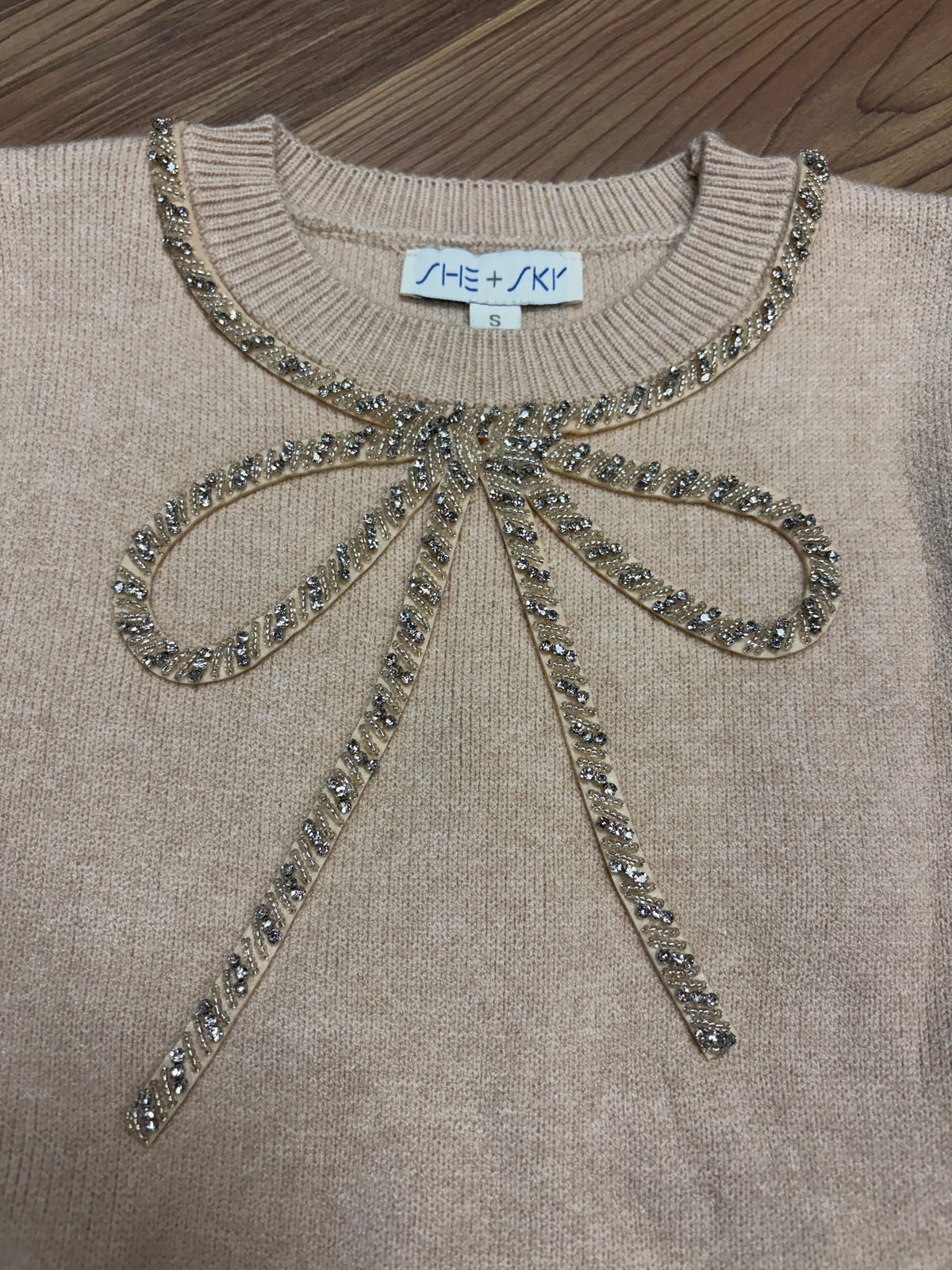 Oatmeal Glitzy Bow Knit