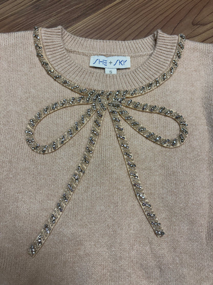 Oatmeal Glitzy Bow Knit