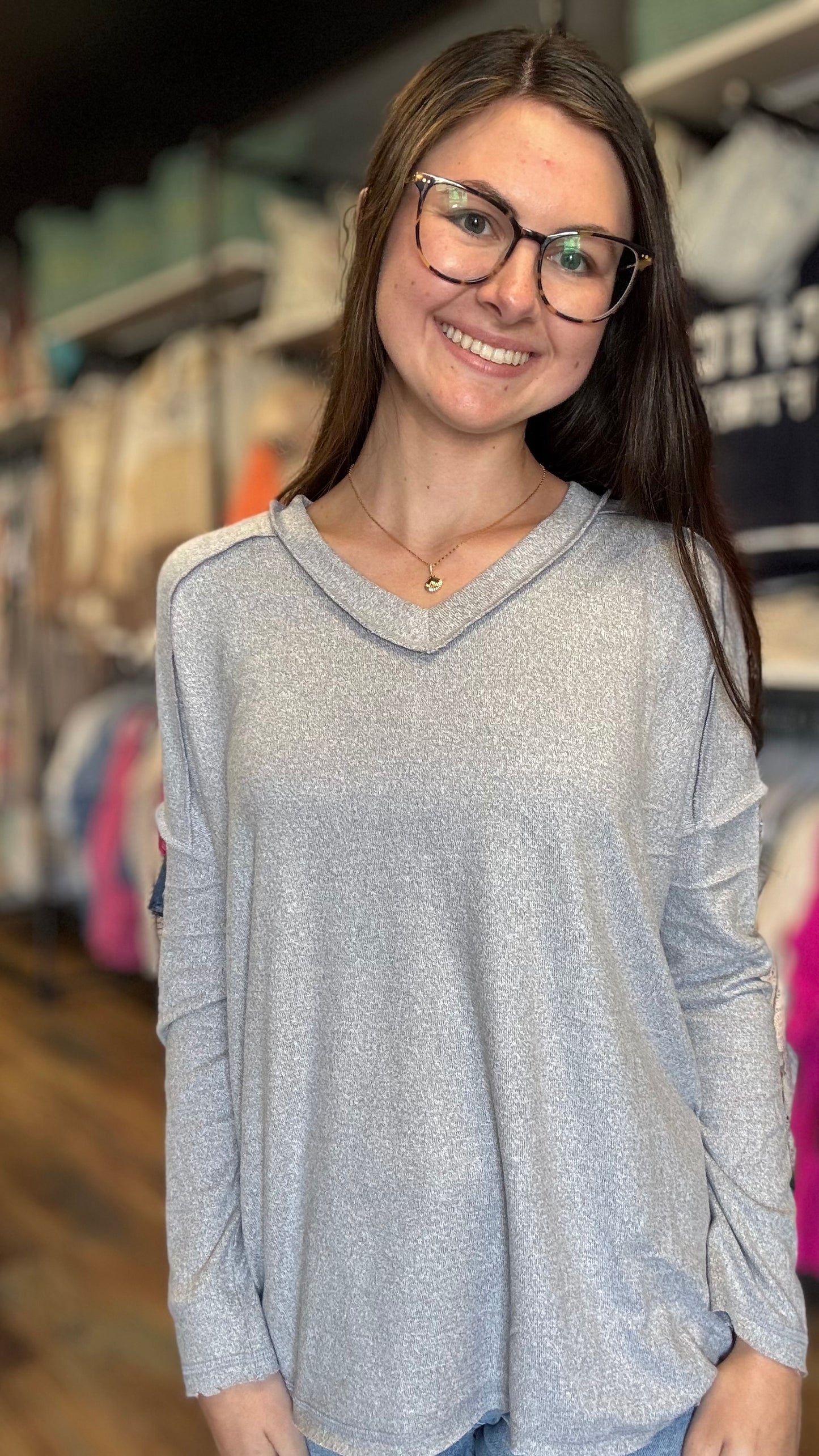 Heathered Grey Softy Hacci Long Sleeve Zenana