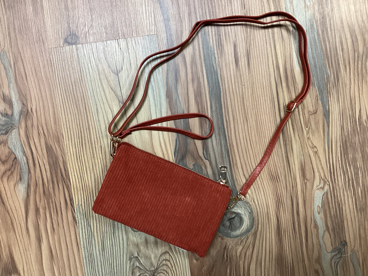 Rust Corduroy Crossbody Wristlet