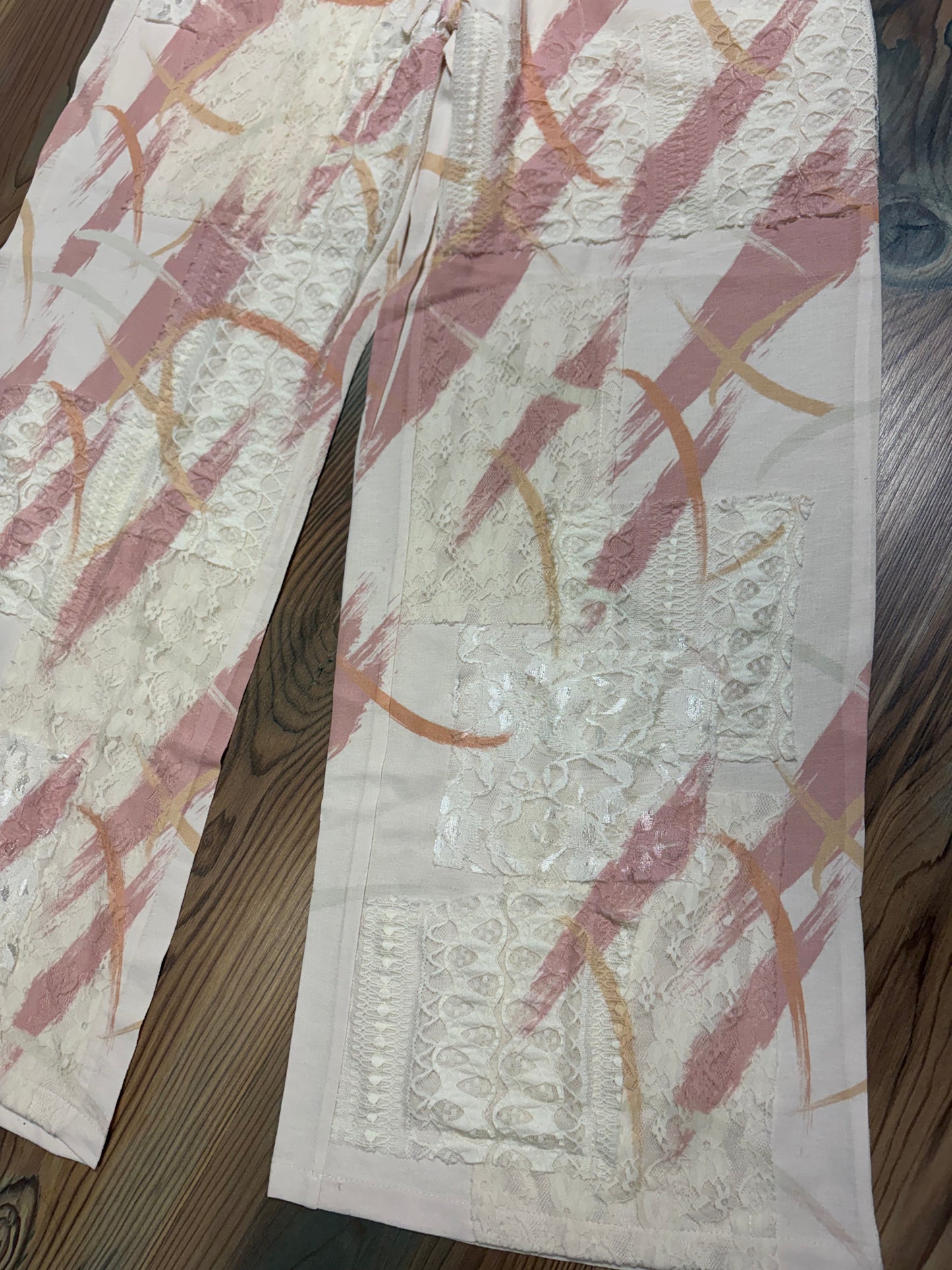 Cream Pink Lace Detail Pants