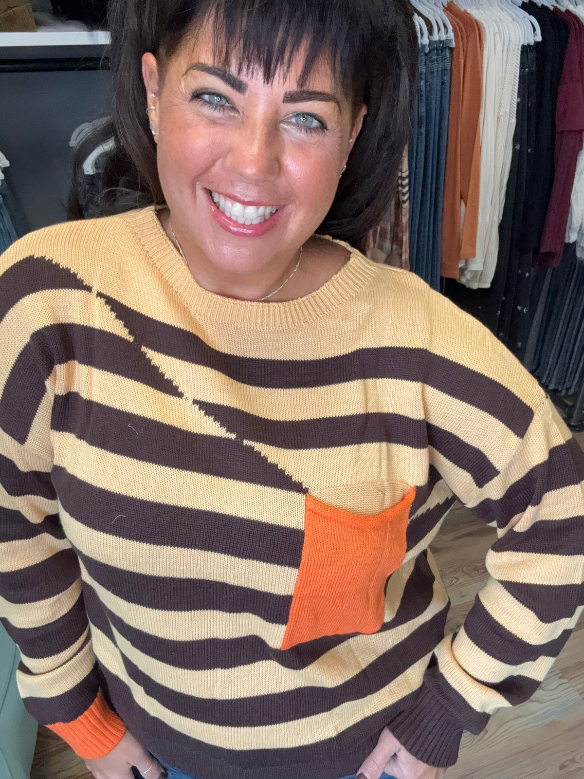 Brown Yellow Stripe Knit