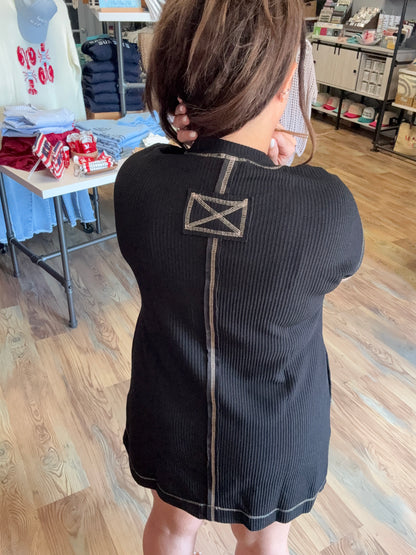 Black Ribbed Stitch Detail Dress