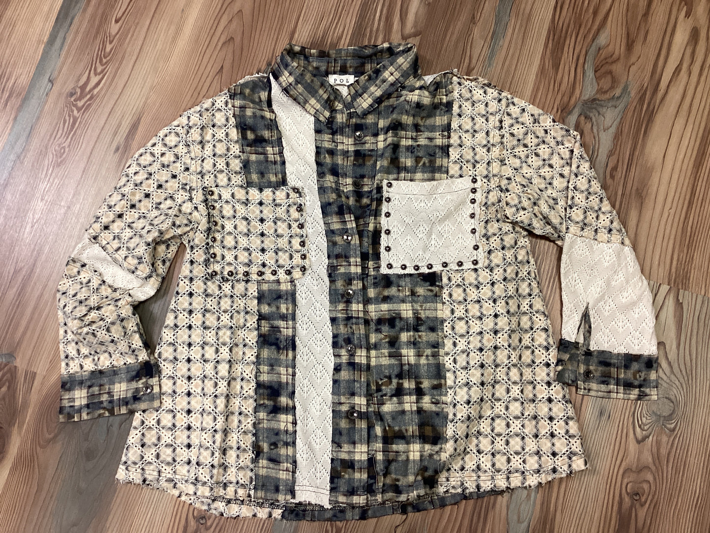 Cream & Navy Pattern Mix Button Up Shirt