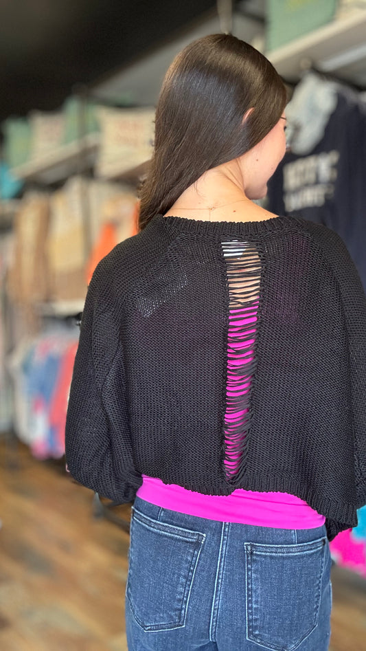 Black Cropped Knit Cardi