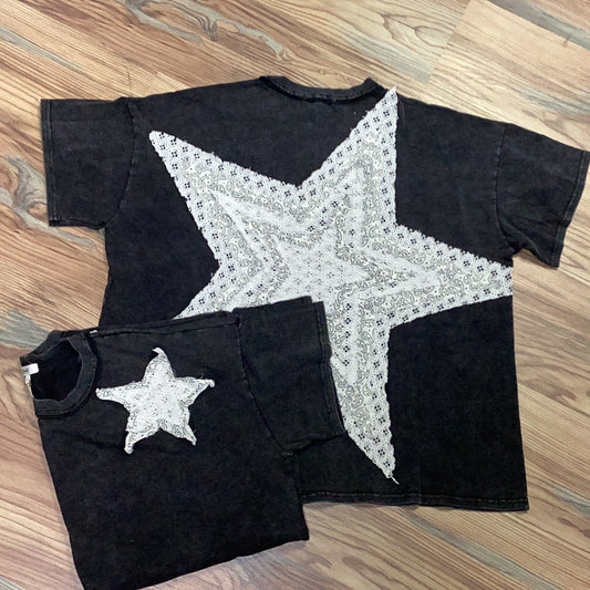 Black Washed Star Detail Short Sleeve