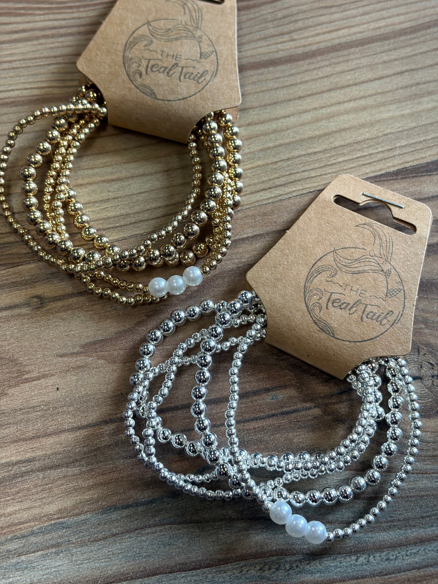 Bead Pearl Accent Bracelet Set