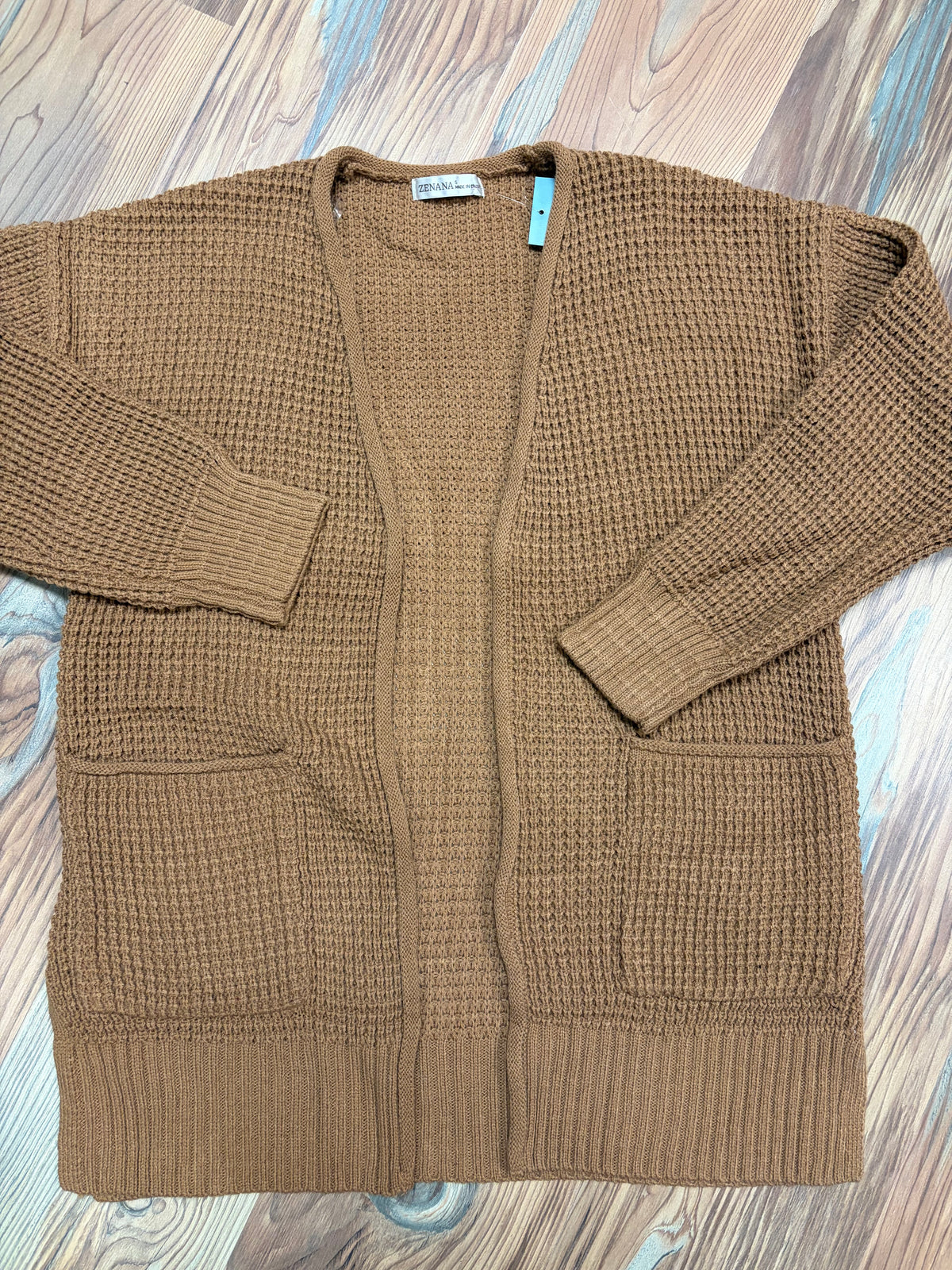 Deep Camel Open Front Waffle Cardi