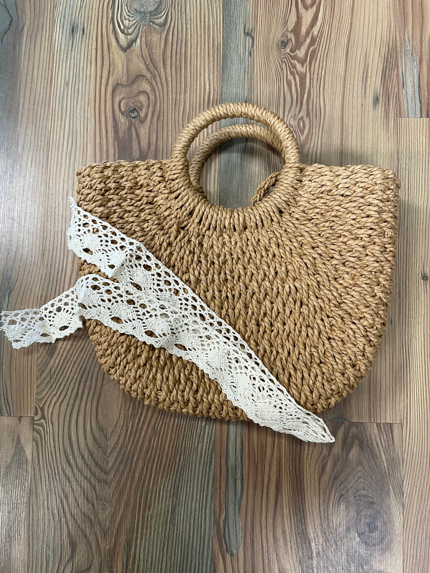 Large Straw Ribbon Bag