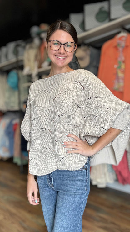 One Size Oatmeal Bat Wing Knit