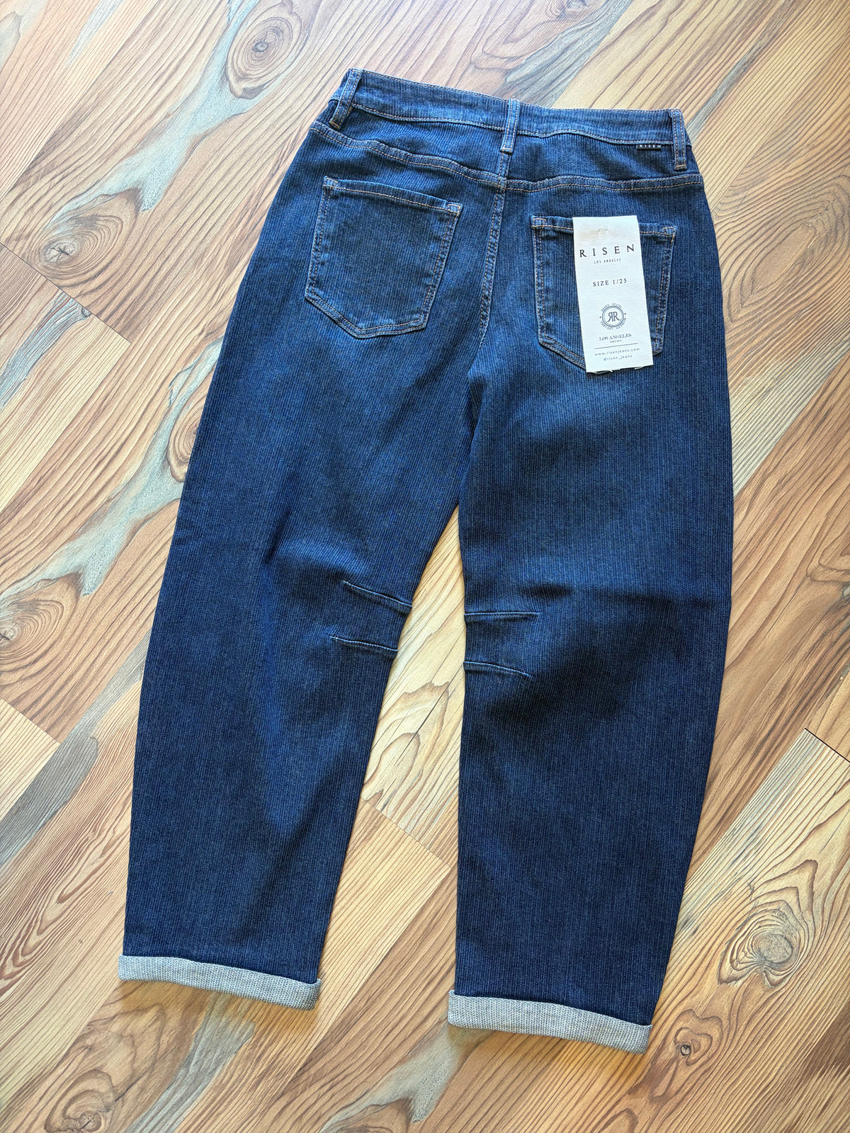 Risen Dark Wash Corded Barrel Jeans