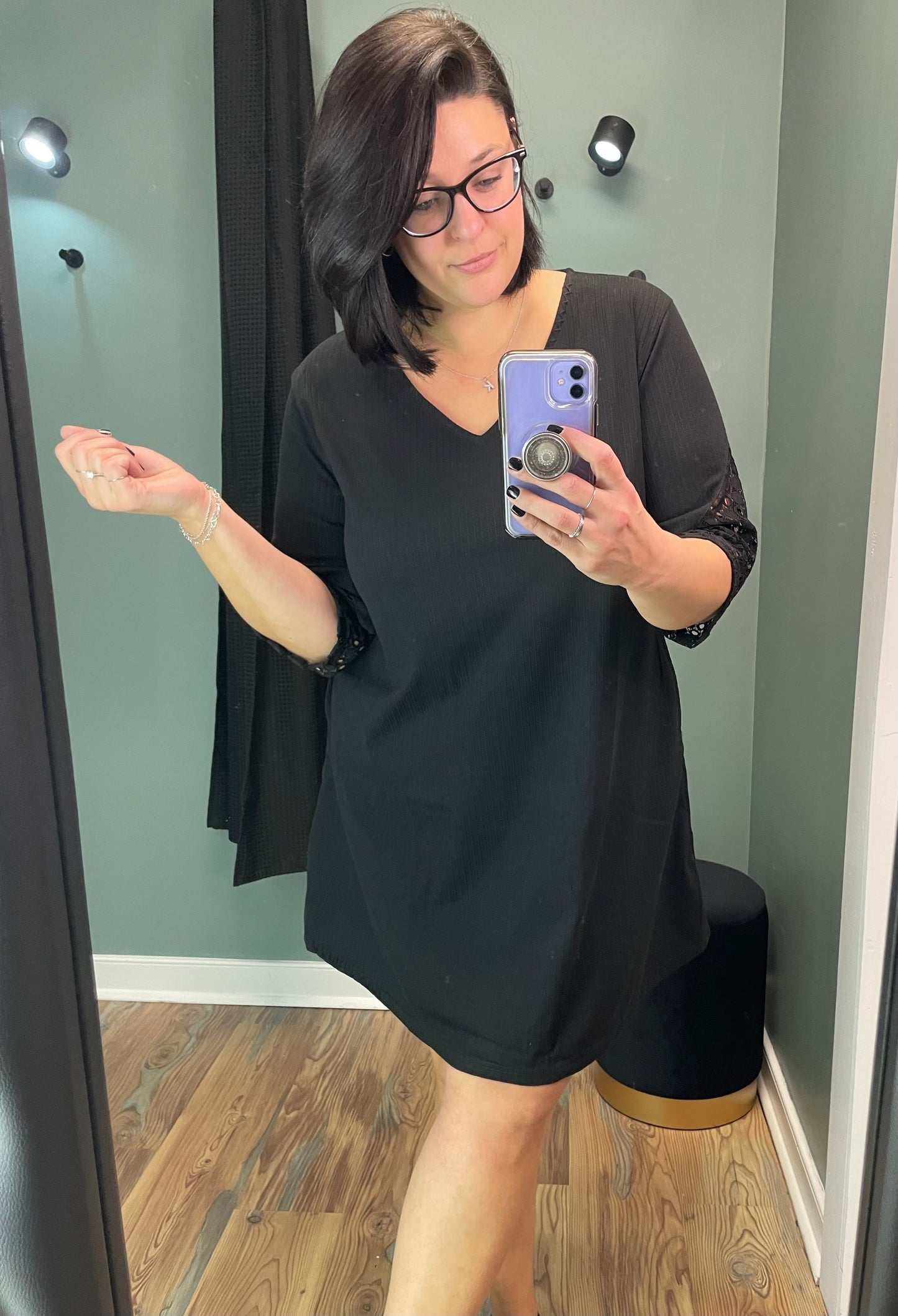 Black Ribbed Lace Dress