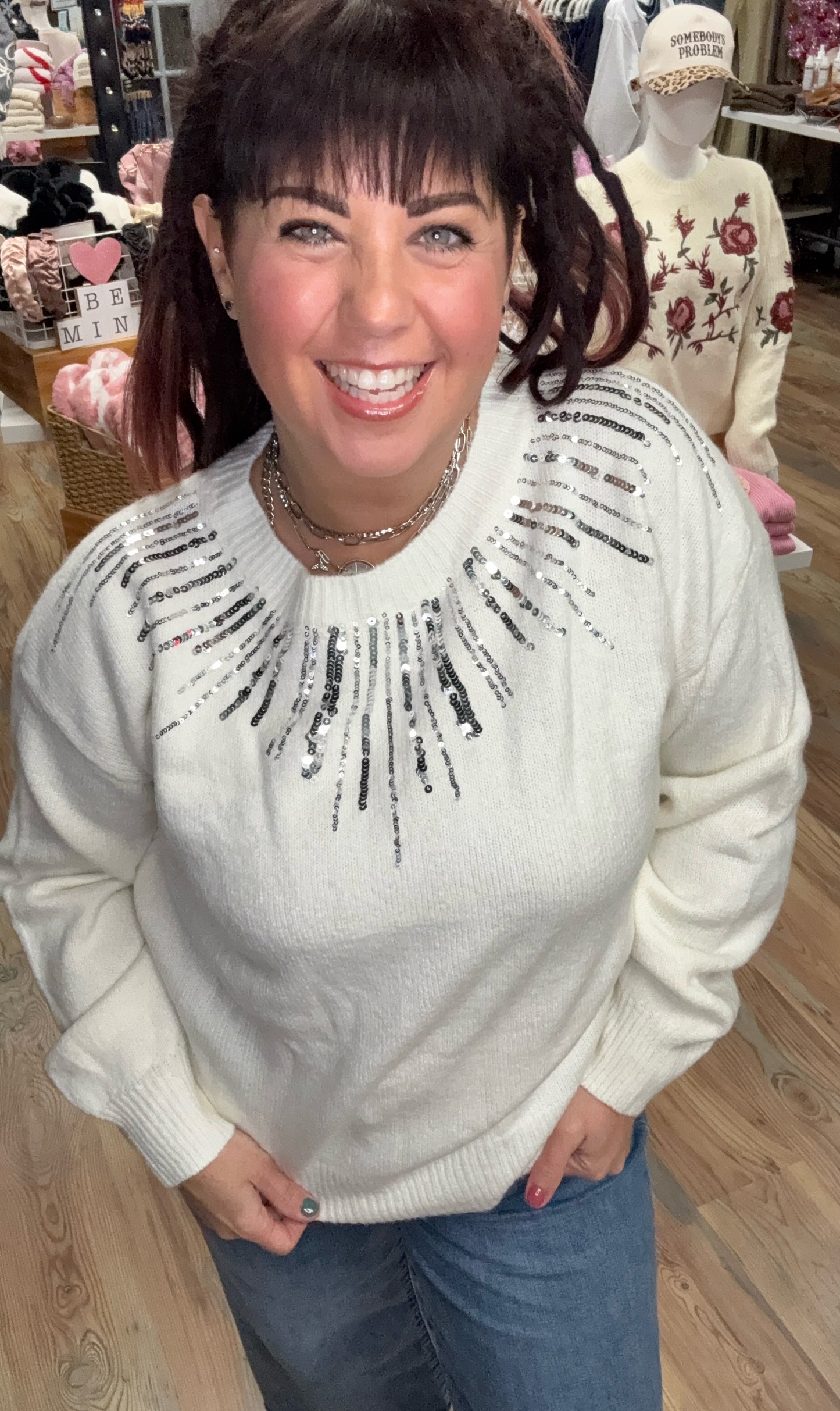 Ivory Sequin Sparkle Sweater