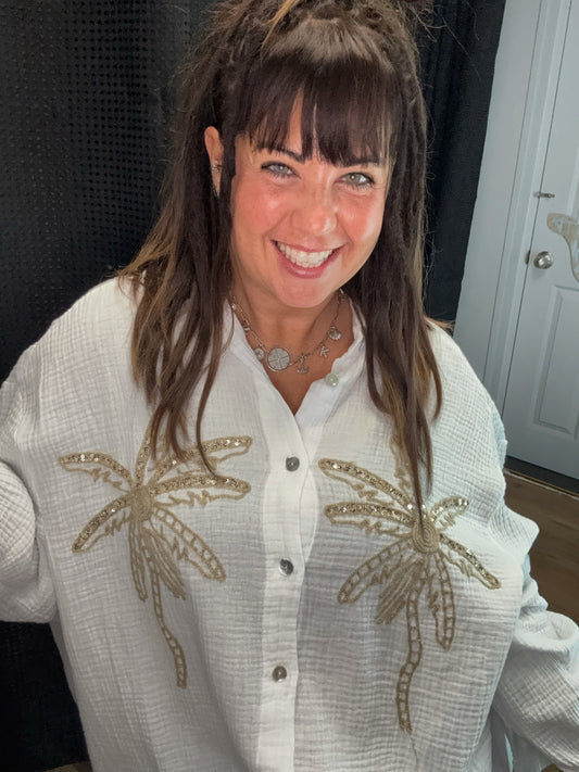 White Palm Linen Top