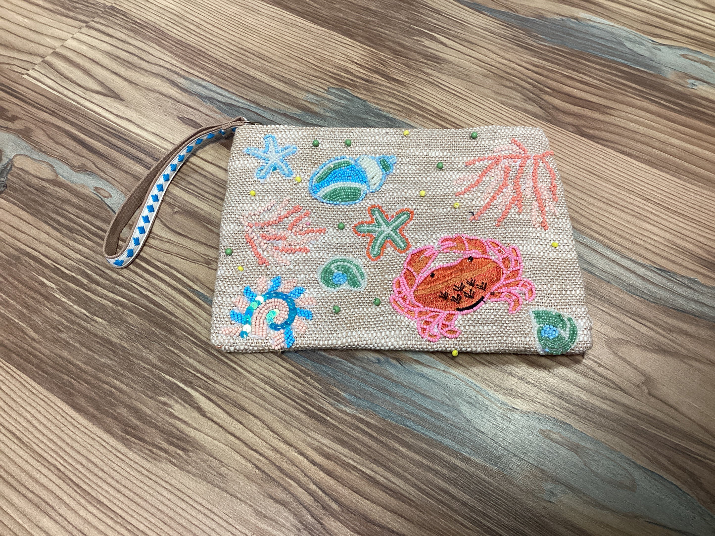 Crab Beaded Wristlet