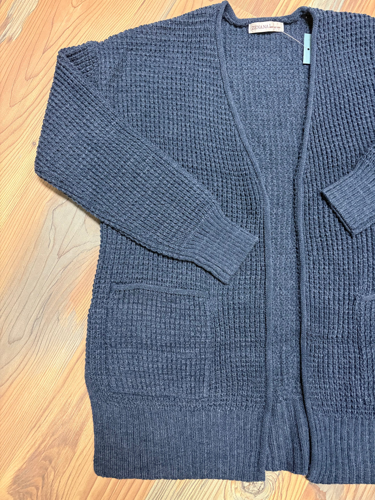 Midnight Open Front Waffle Cardi