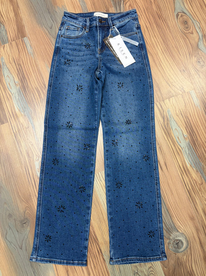 Risen Rhinestone High Waist Straight