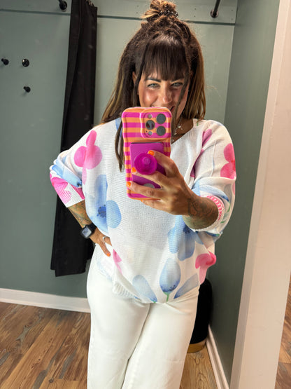 White Floral Knit Top