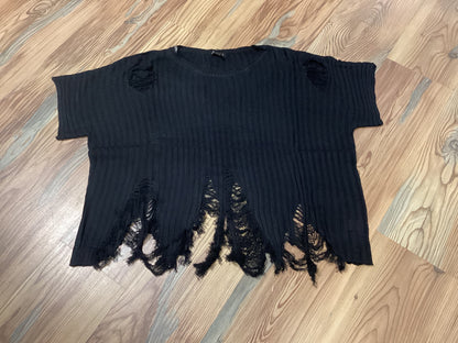 Black Distressed Ribbed Top
